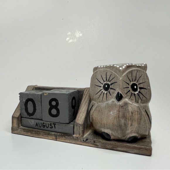 Vintage Wood Black Reusable Perpetual Calendar Owl Block Rustic Distressed - Picture 6 of 10